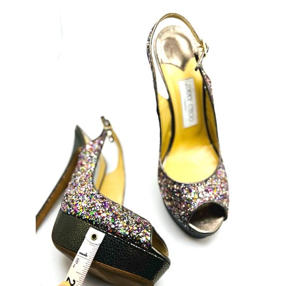Jimmy Choo CLUE Multicolor Glitter Slingback Platform Open Sandals in sz 39.5 - Picture 10 of 14